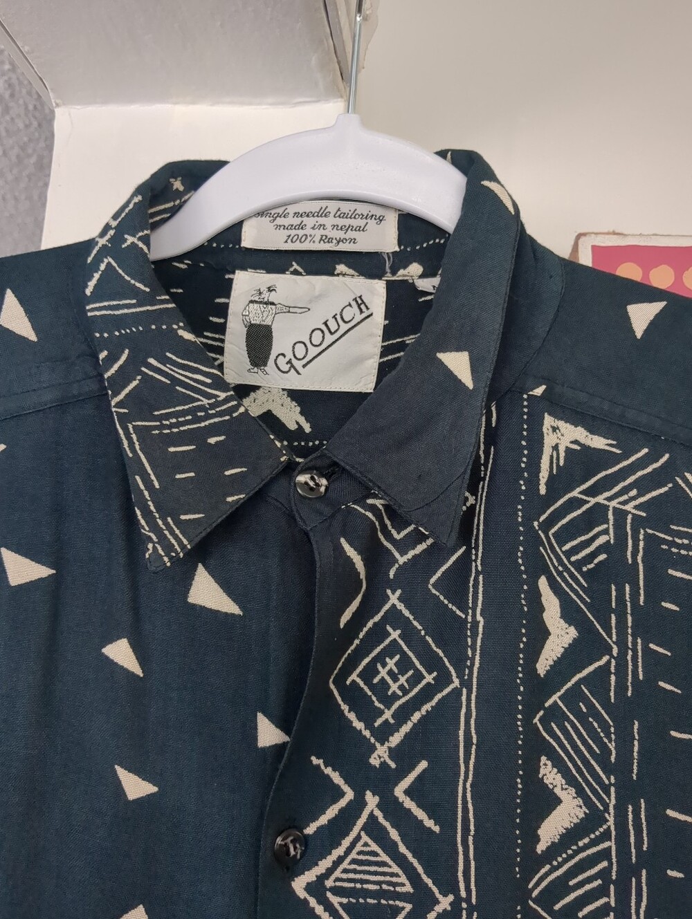 Mens Vintage Goouch Medium Collared Short Sleeve Abstract Geometric